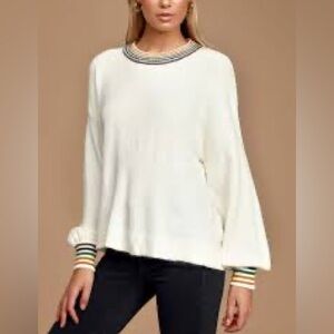 Lulu's White and Cream Rainbow Crew Neck Sweater; Large Women’s